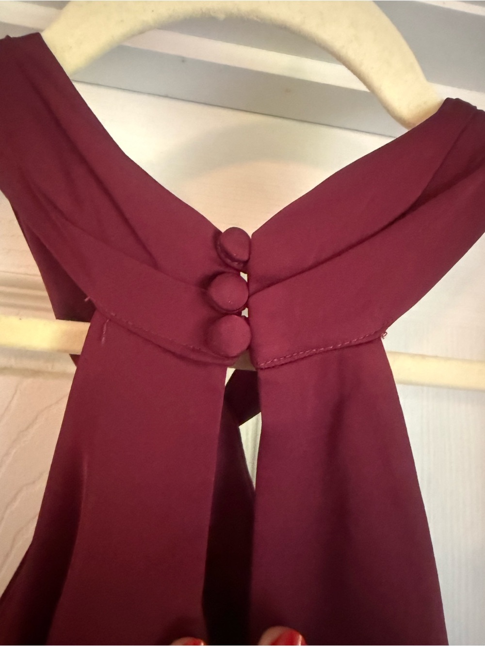 Azazie and Barbie Collab Elegant Burgundy Halter Dress - Sleeveless Evening Gown - Picture 4 of 8